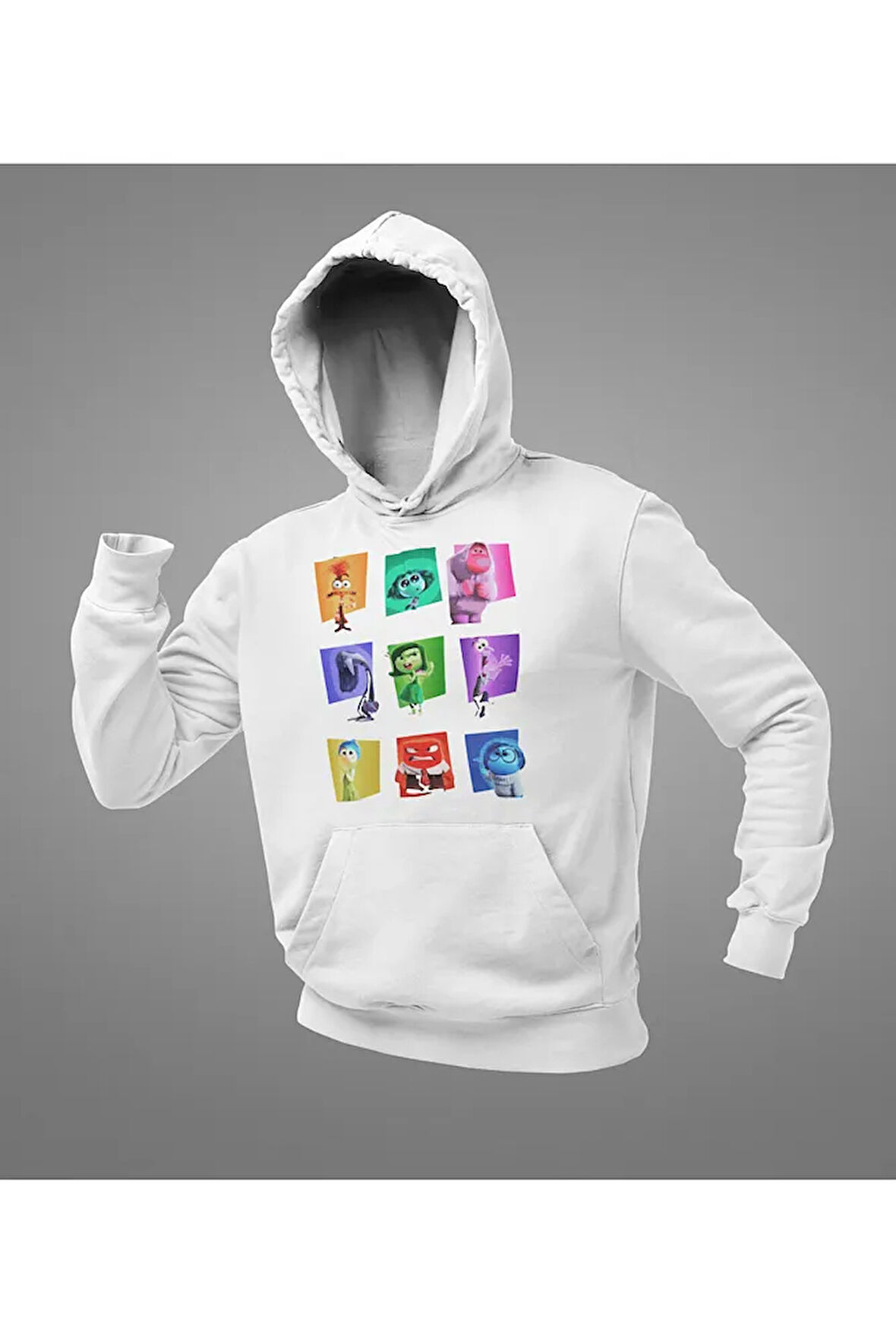 Çizgi Film Insiide Out Baskılı Unisex Oversize Ters Yüz Hoodie