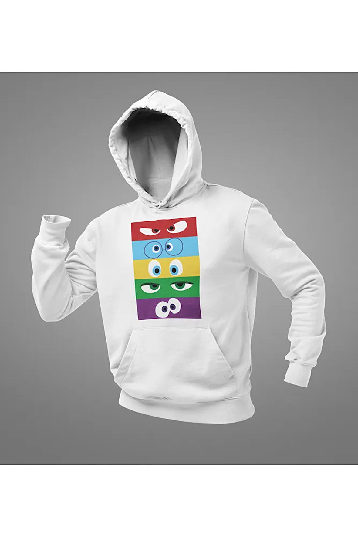 Ters Yüz Çizgi Film Baskılı Unisex Oversize Iınside Out Hoodie