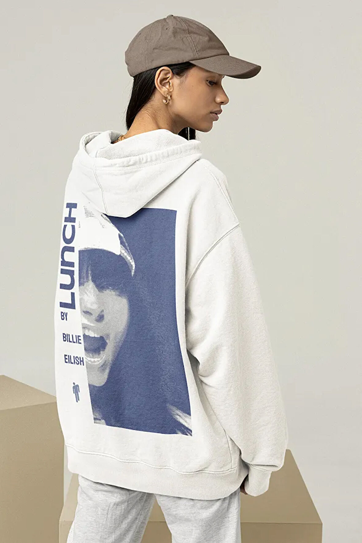 Tasarım Billie Eilish Lunch Baskılı Unisex Oversize Şarkıcı Hoodie