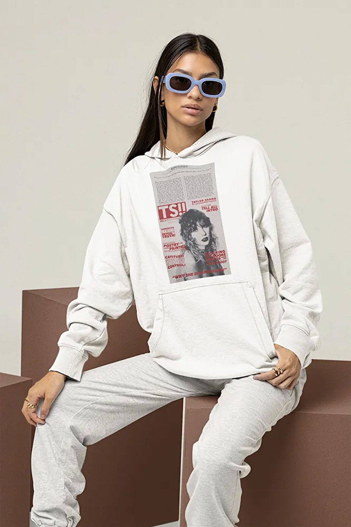 TS !!! Taylor Swift Gazete Temalı Unisex Oversize Hoodie
