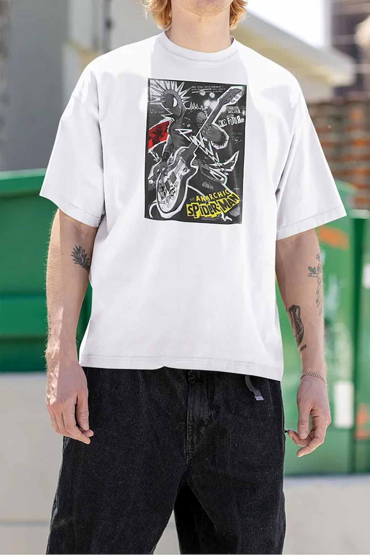 Anarchic Spider-Man Baskılı Unisex Oversize Spider-Punk Tişört