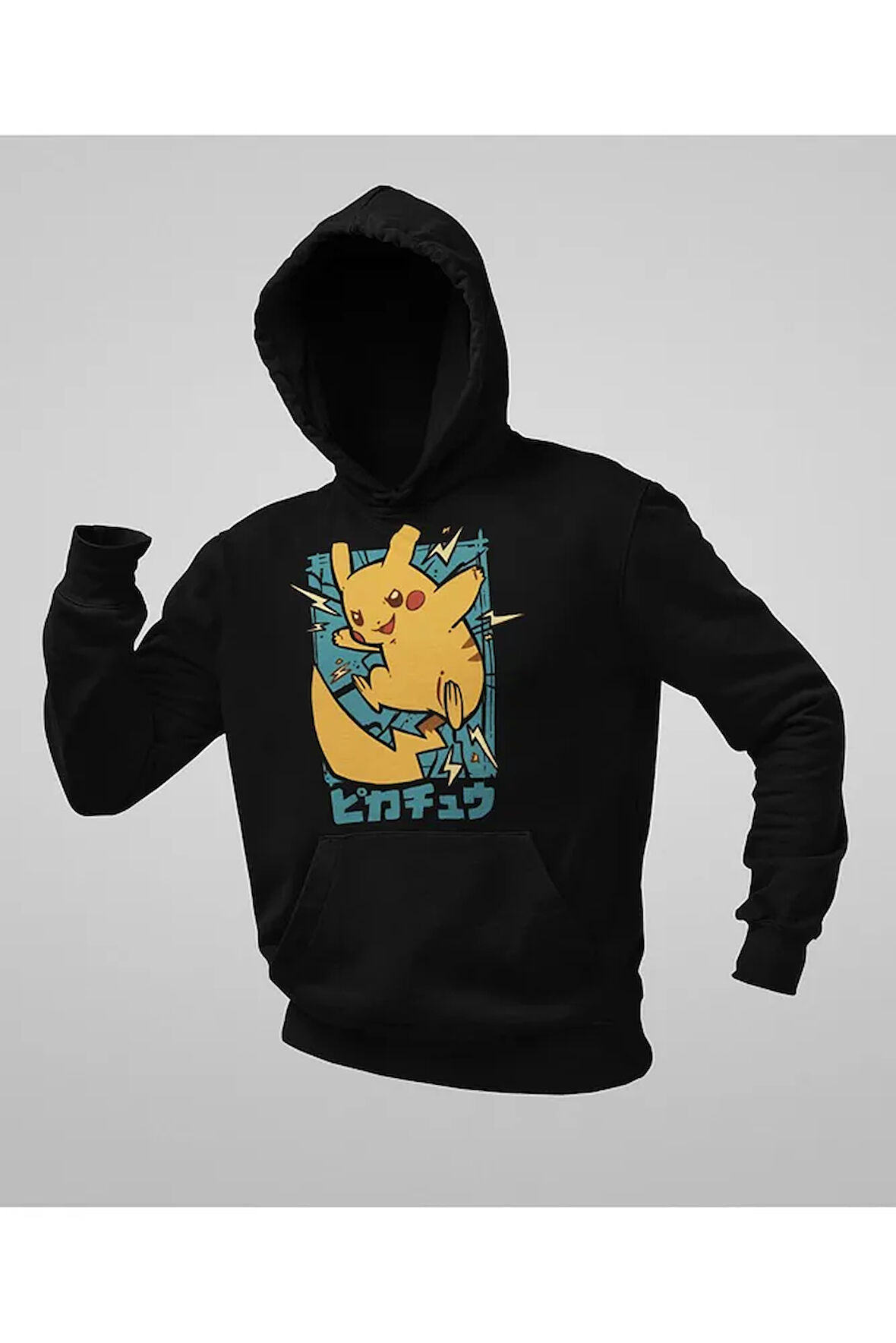 Çizgi Film Pokemon Pikaçu Baskılı Unisex Oversize Hoodie