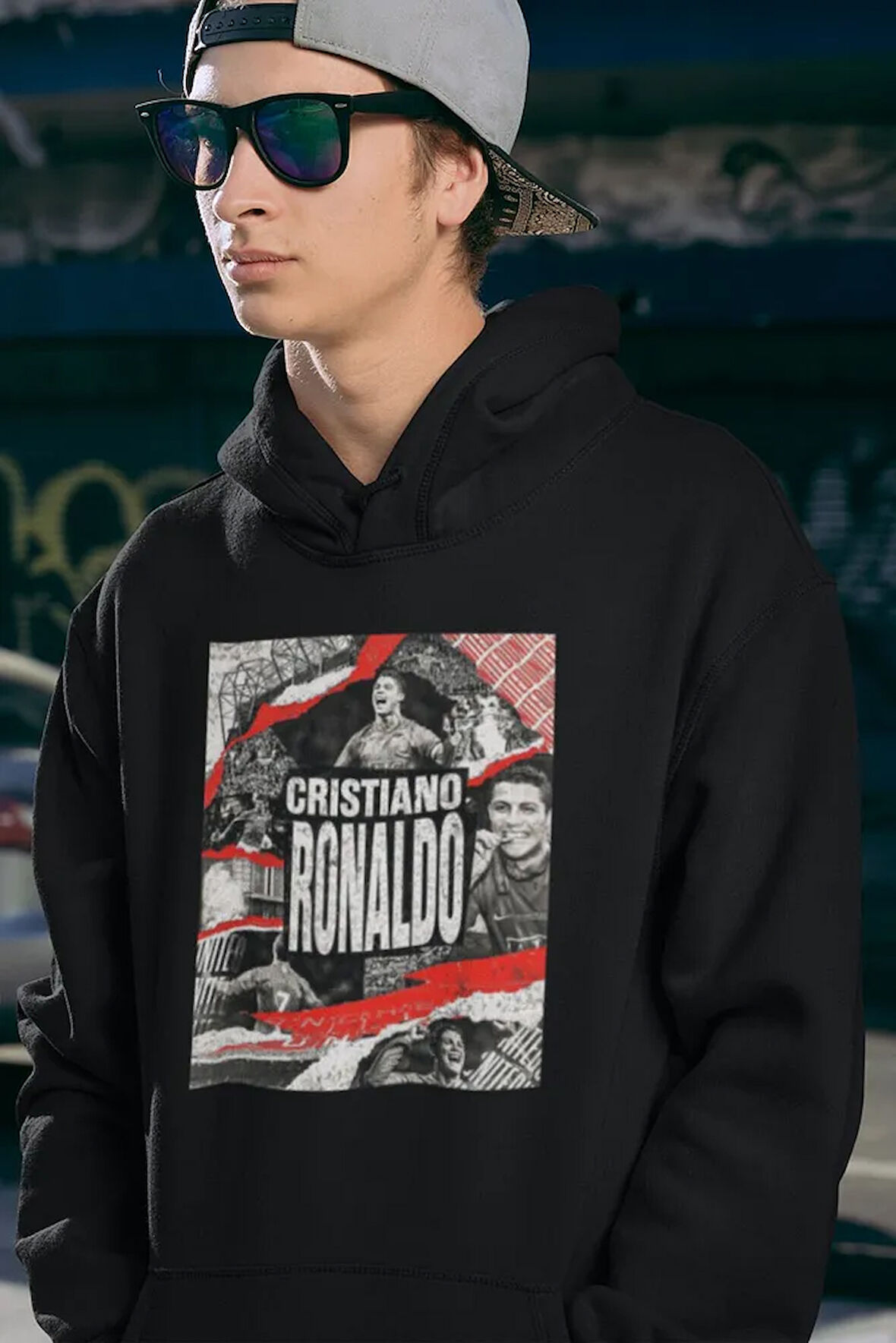 Criistiano Ronaldo Baskılı Unisex Oversize Futbolcu Hoodie