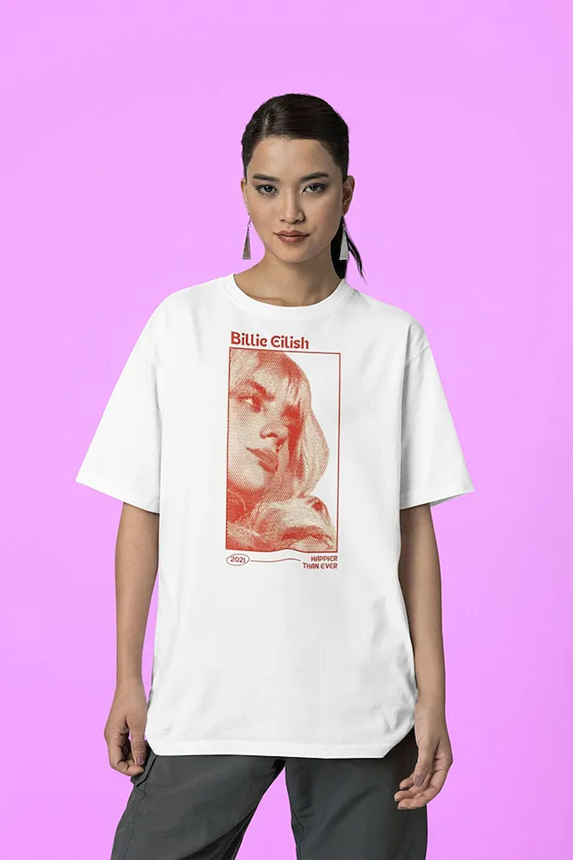 Unisex Şarkıcı Billie Eilish 2021 Baskılı Oversize Tişört