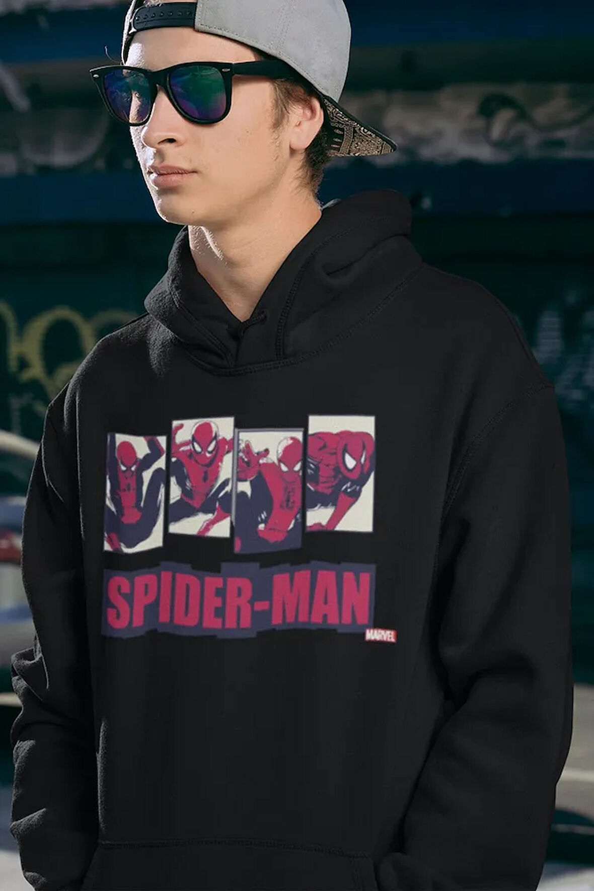 Spider-Man Marvel Baskılı Unisex Oversize Hoodie