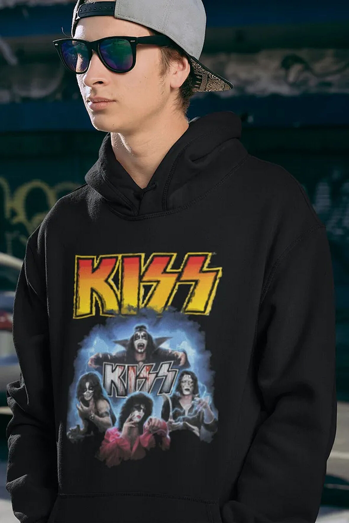 Kiss Müzik Grubu Baskılı Unisex Oversize Rock Metal Hoodie