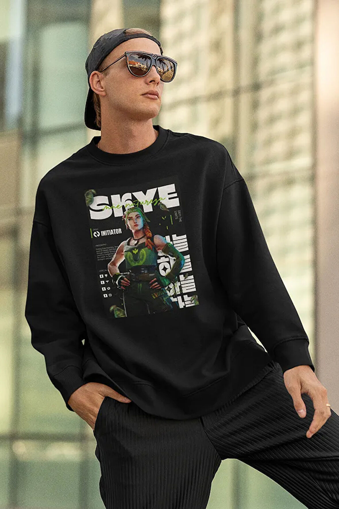 Skye Baskılı Unisex Oversize Vallorant Karakter Sweatshirt
