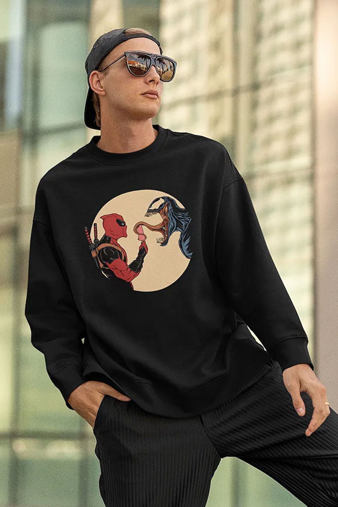 Deadpool x Venom Baskılı Unisex Oversize Tasarım Sweatshirt