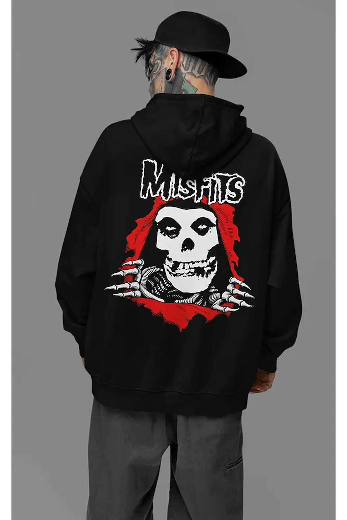 Tasarım Misfits Yazılı Unisex Oversize Rock Metal Hoodie