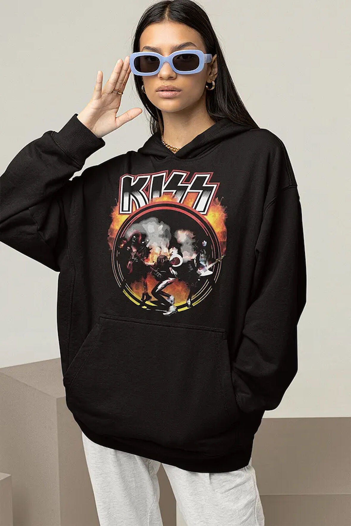 Rock Metal Müzik Grubu Unisex Oversize Kiss Hoodie
