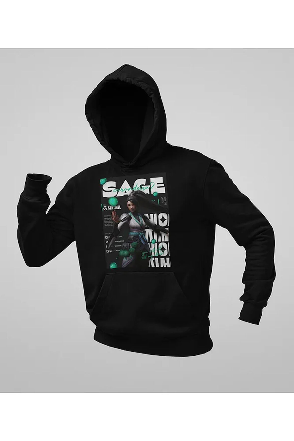 Sentinel Karakter Sage Baskılı Unisex Oversize Valorrant Hoodie