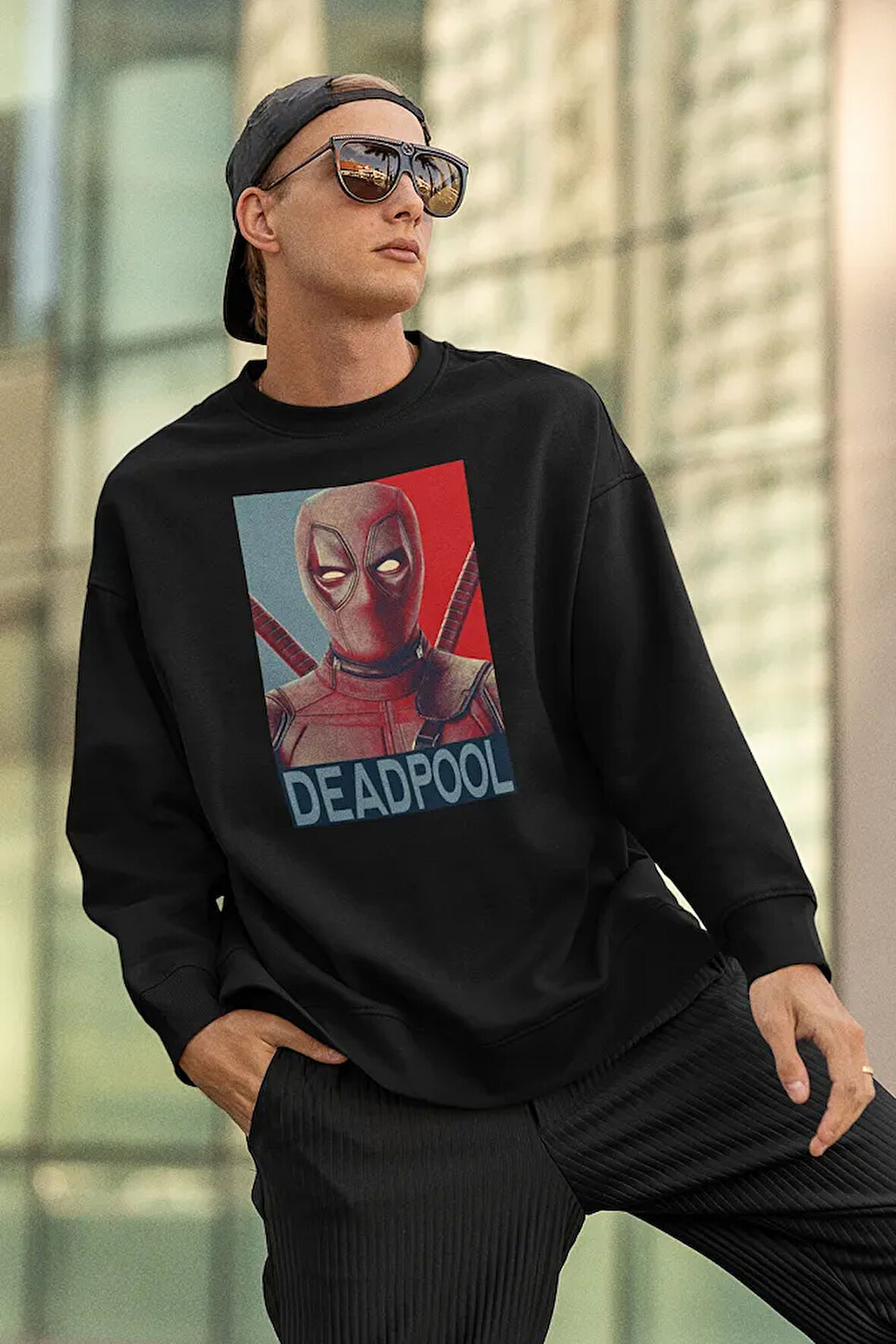 Tasarım Marvel Deadpool Baskılı Unisex Oversize Sweatshirt