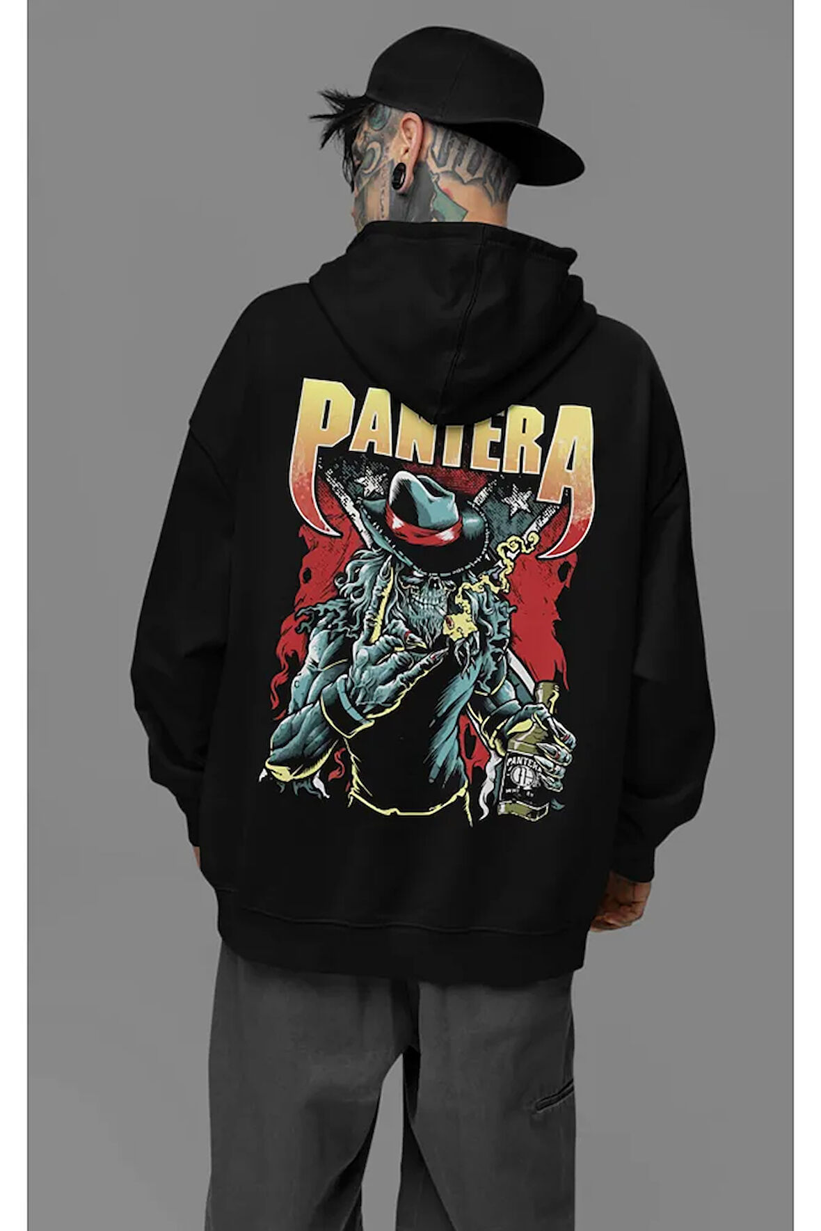 Pantera Baskılı Unisex Oversize Rock Metal Grubu Hoodie