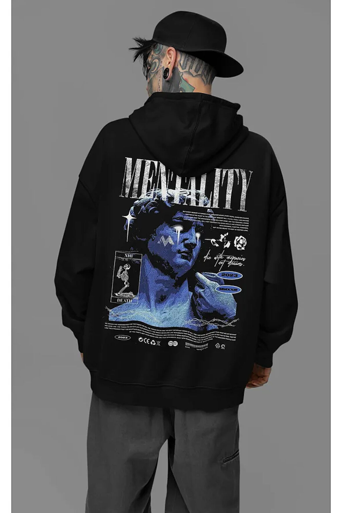 Mentality Baskılı Unisex Oversize Tasarım Hoodie