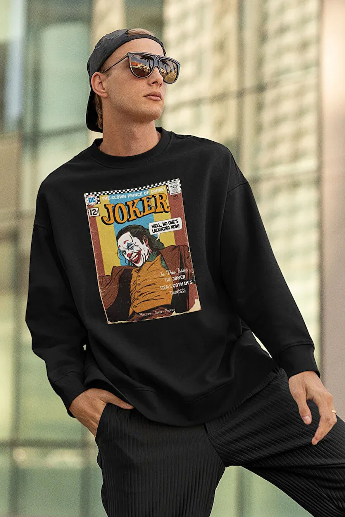 Tasarım Joker Dergi Kapağı DC Karakter Baskılı Unisex Oversize Sweatshirt