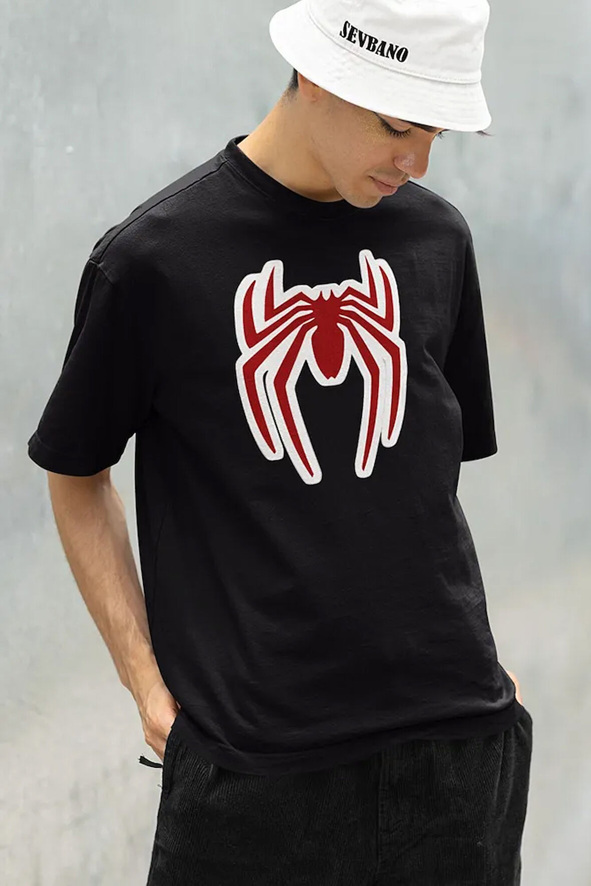 Oversize Film Kahramanı Spider-Man Logo Baskılı Unisex Oversize Tişört