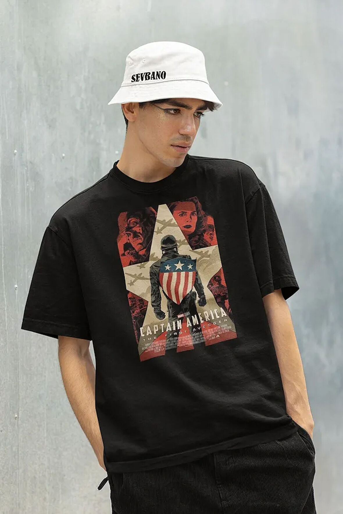 Captain America Film Afişi Baskılı Unisex Oversize Marvel Tişört