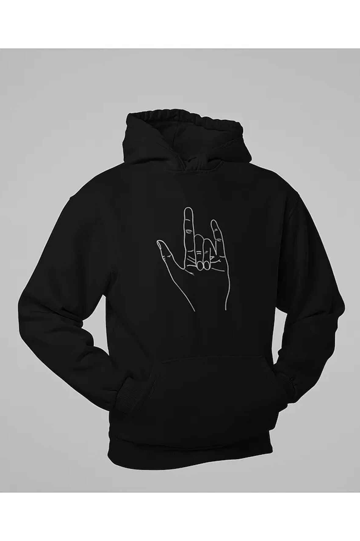 Rock In Roll Baskılı Unisex Oversize Hoodie