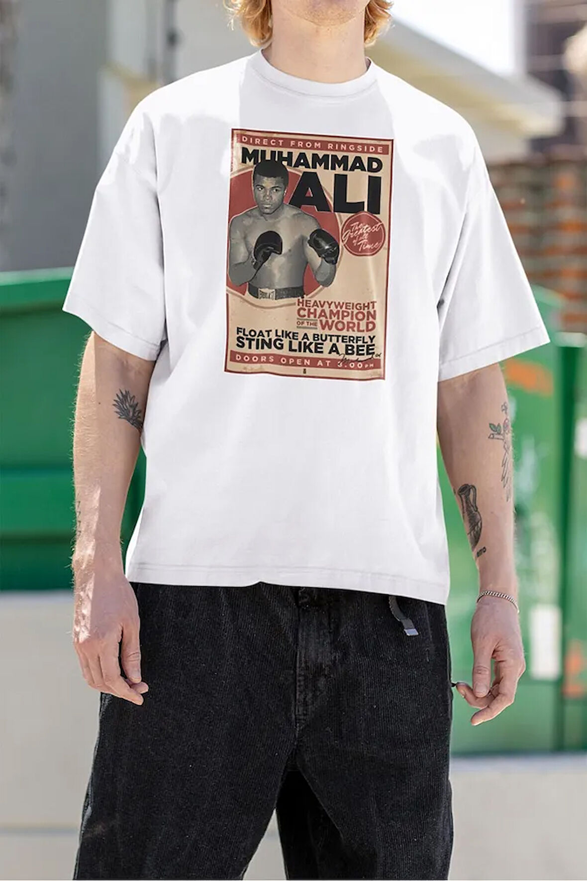 Boksör Muhammed Ali Baskılı Unisex Oversize Tişört