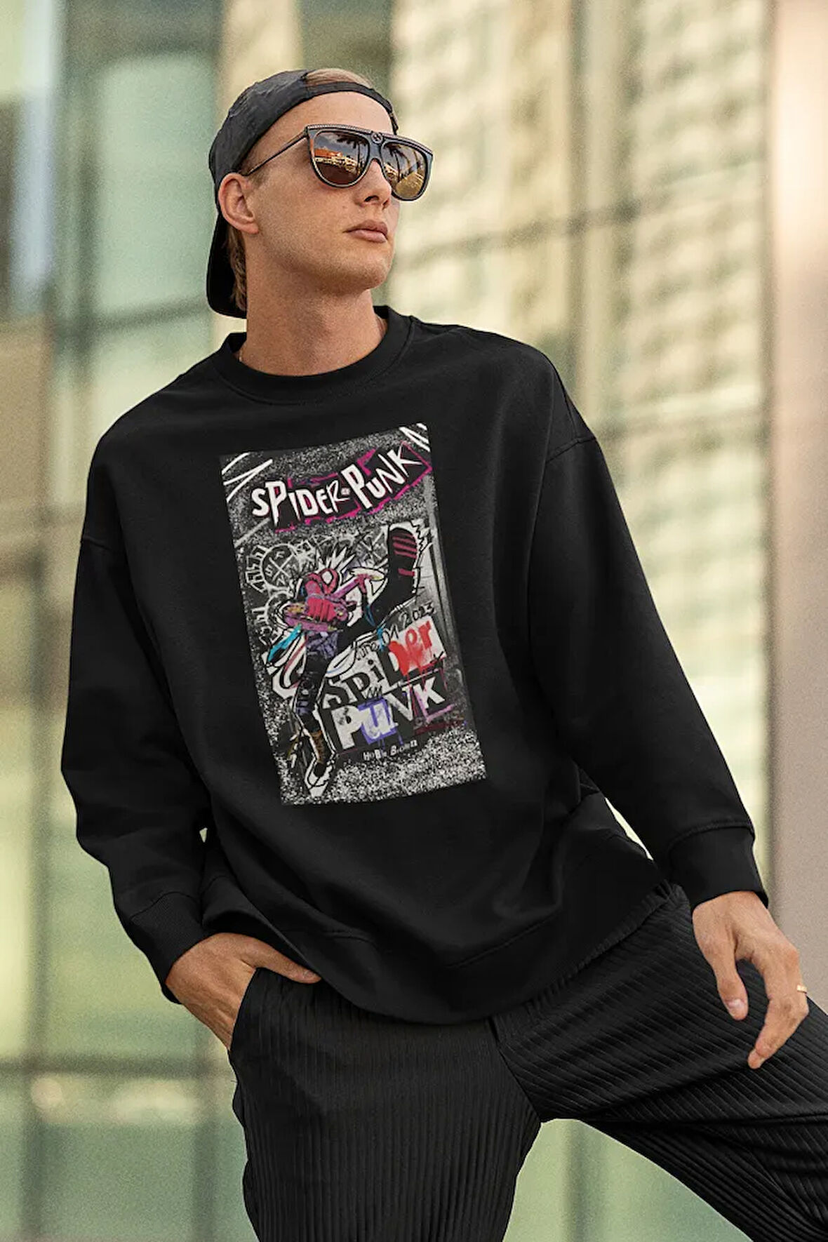 Spider-Punk Baskılı Unisex Oversize Örümcek Adam Sweatshirt
