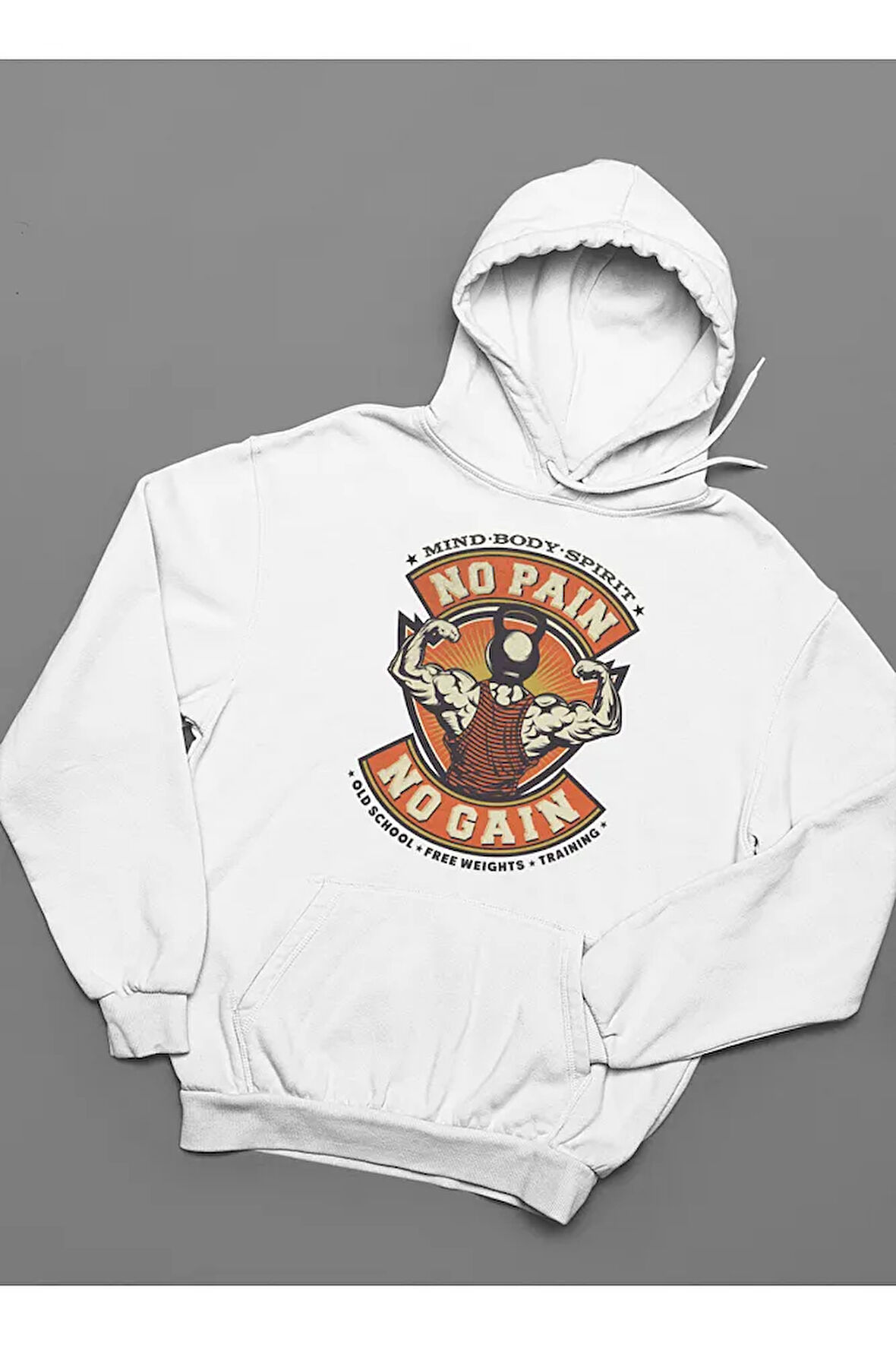 No Pain No Gain Baskılı Unisex Oversize Fitness Gym Hoodie