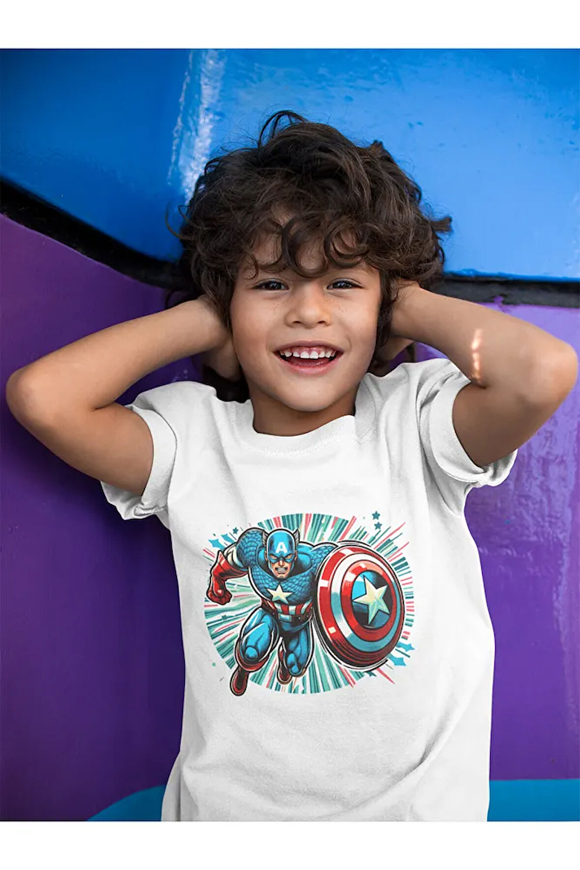 Kaptan Amerika Baskılı Unisex Film Kahramanı Çocuk Tişört (1-12 YAŞ)
