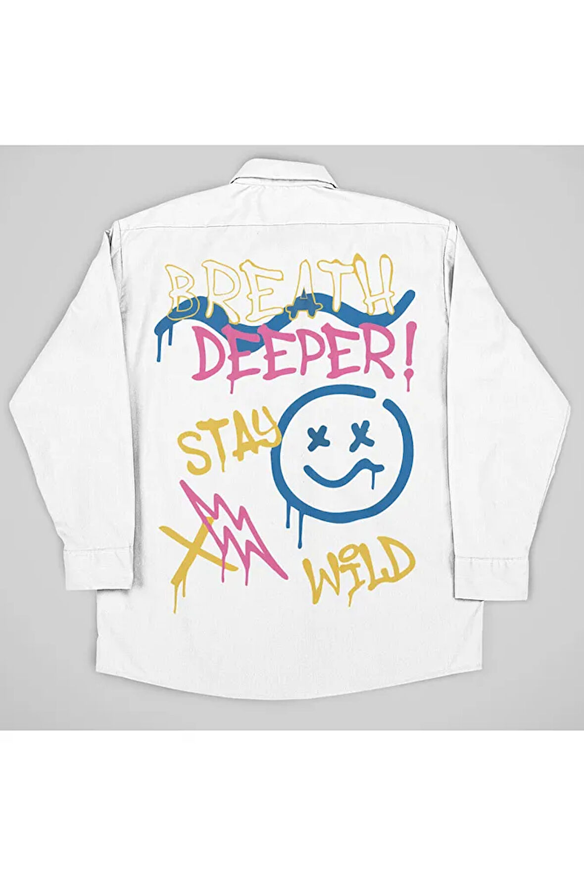 Breath Deeper ! Yazılı Unisex Tasarım Cepli Gömlek