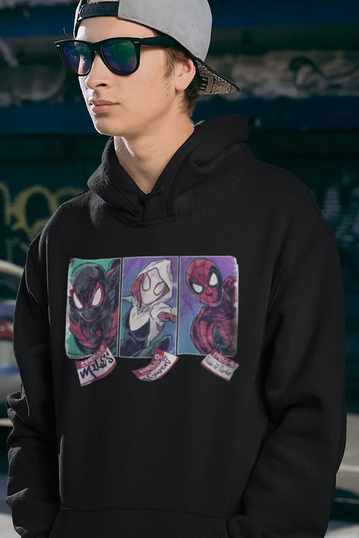 Örümcek Adam Karakterler Baskılı Unisex Oversize Hoodie