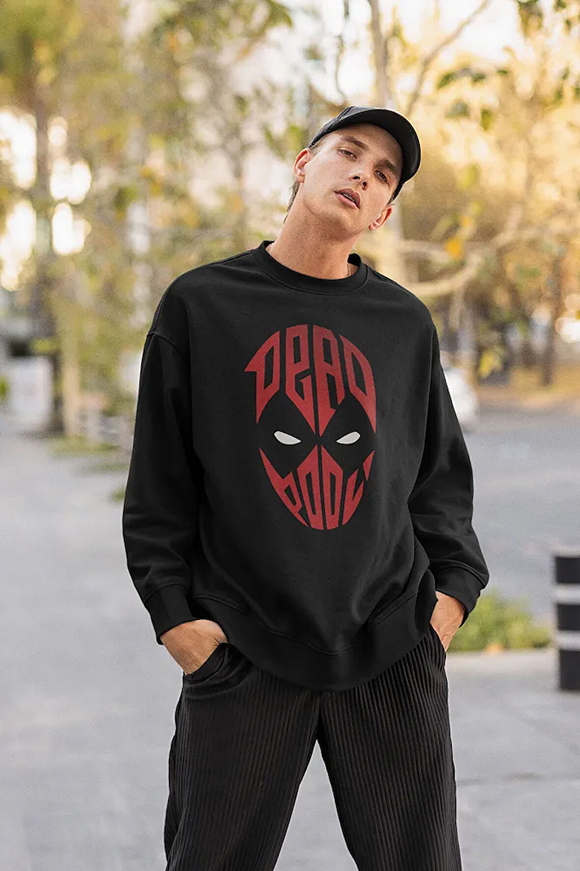 Deadpool Maske Baskılı Unisex Oversize Film Karakteri Sweatshirt