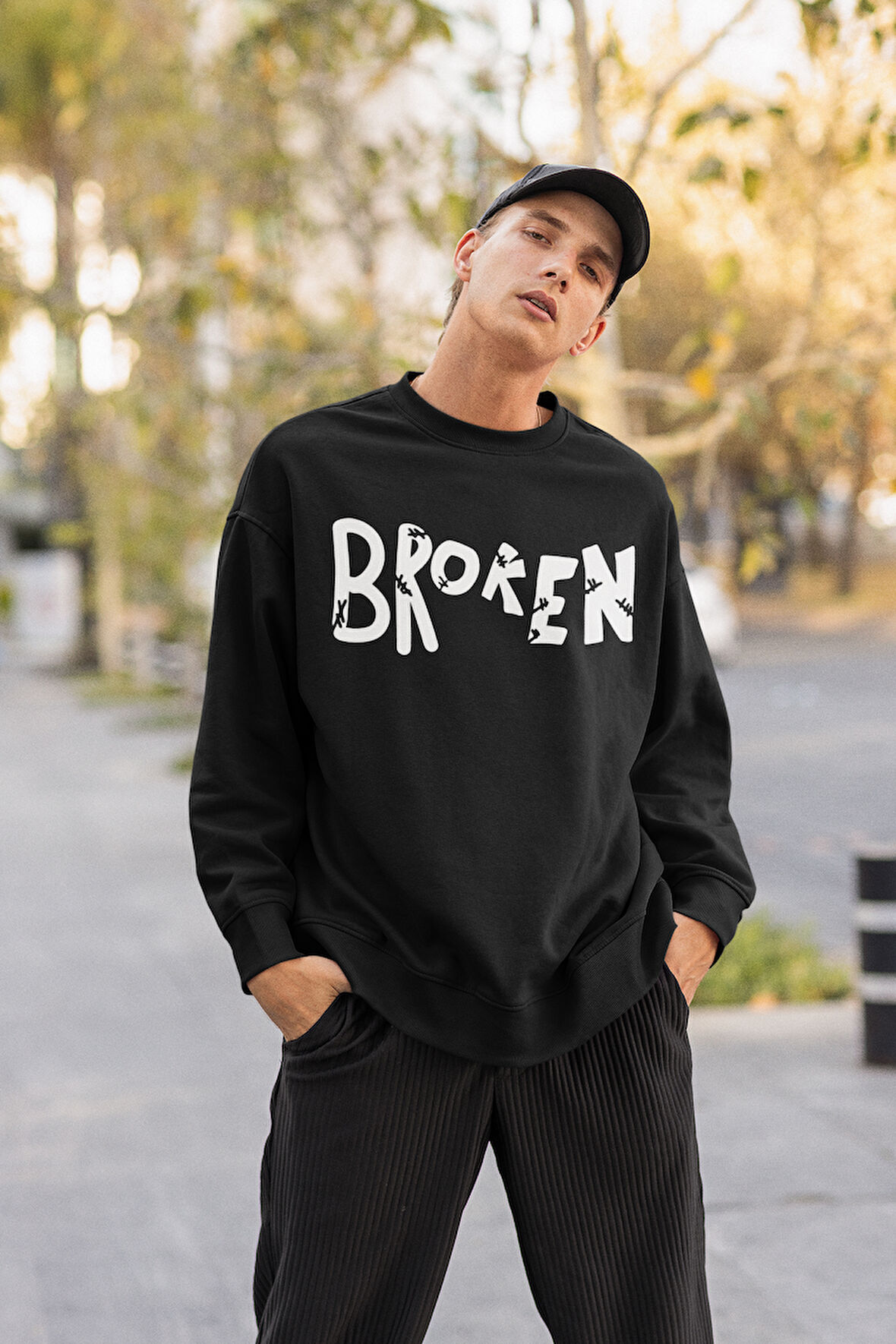 Unisex Tasarım Sweatshirt, Oversize Broken Yazılı Sweatshirt