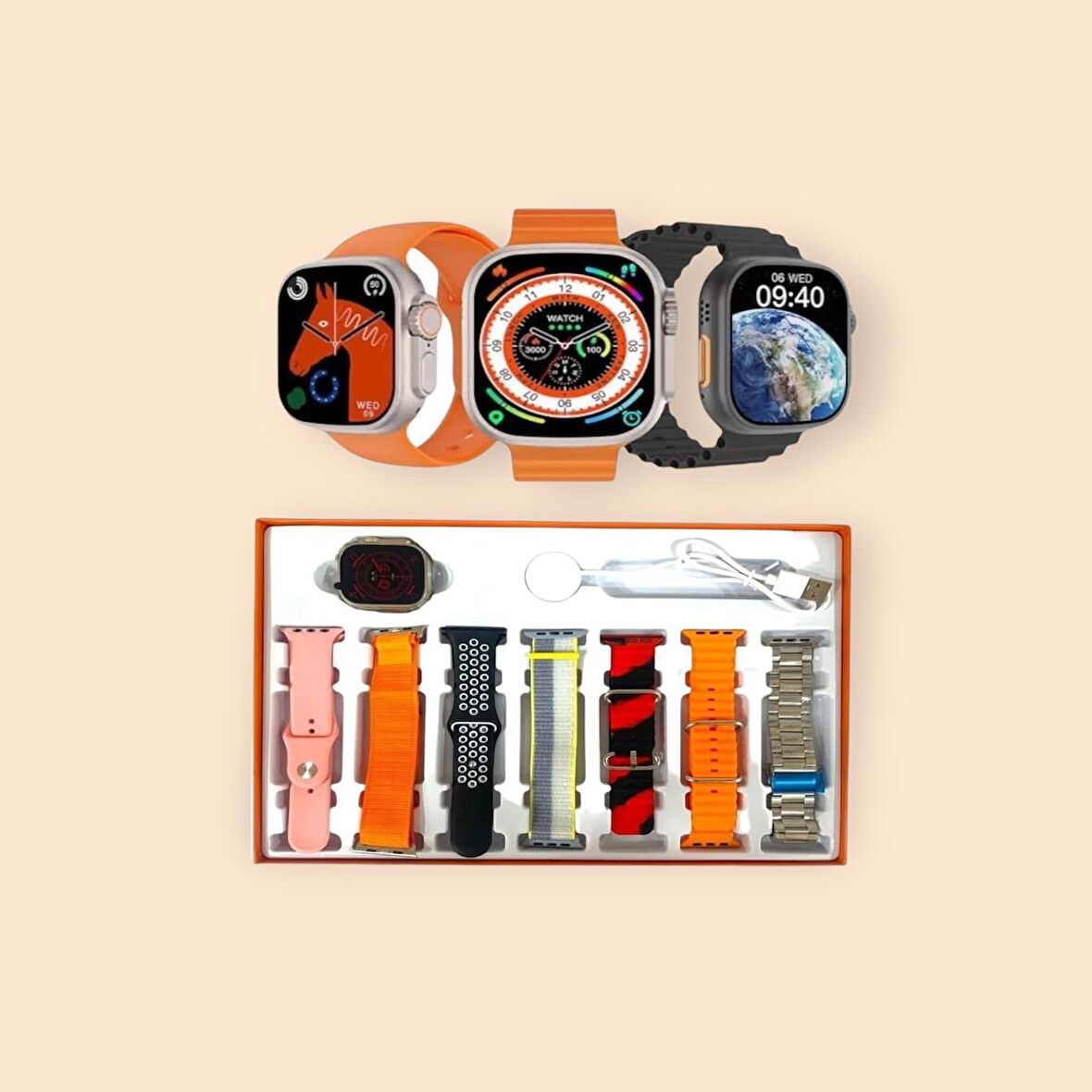 IPhone5 Uyumlu Akıllı Saat Ws-x9 Ultra Watch 8 7 Kordonlu Bluetooth Arama Özellikli Saat