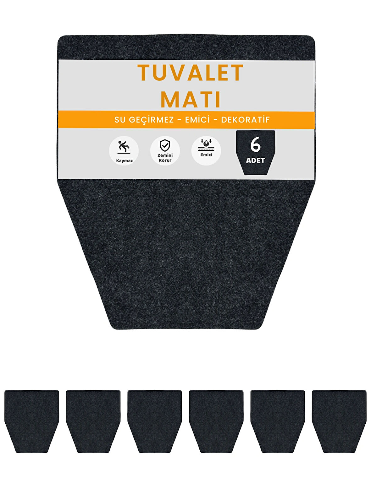 Beylini Kaydırmaz Yıkanabilir Tuvalet Halısı Emici Su Geçirmez Koku Tutmaz Dayanıklı Pisuvar Matı 6'Lı (44X53)