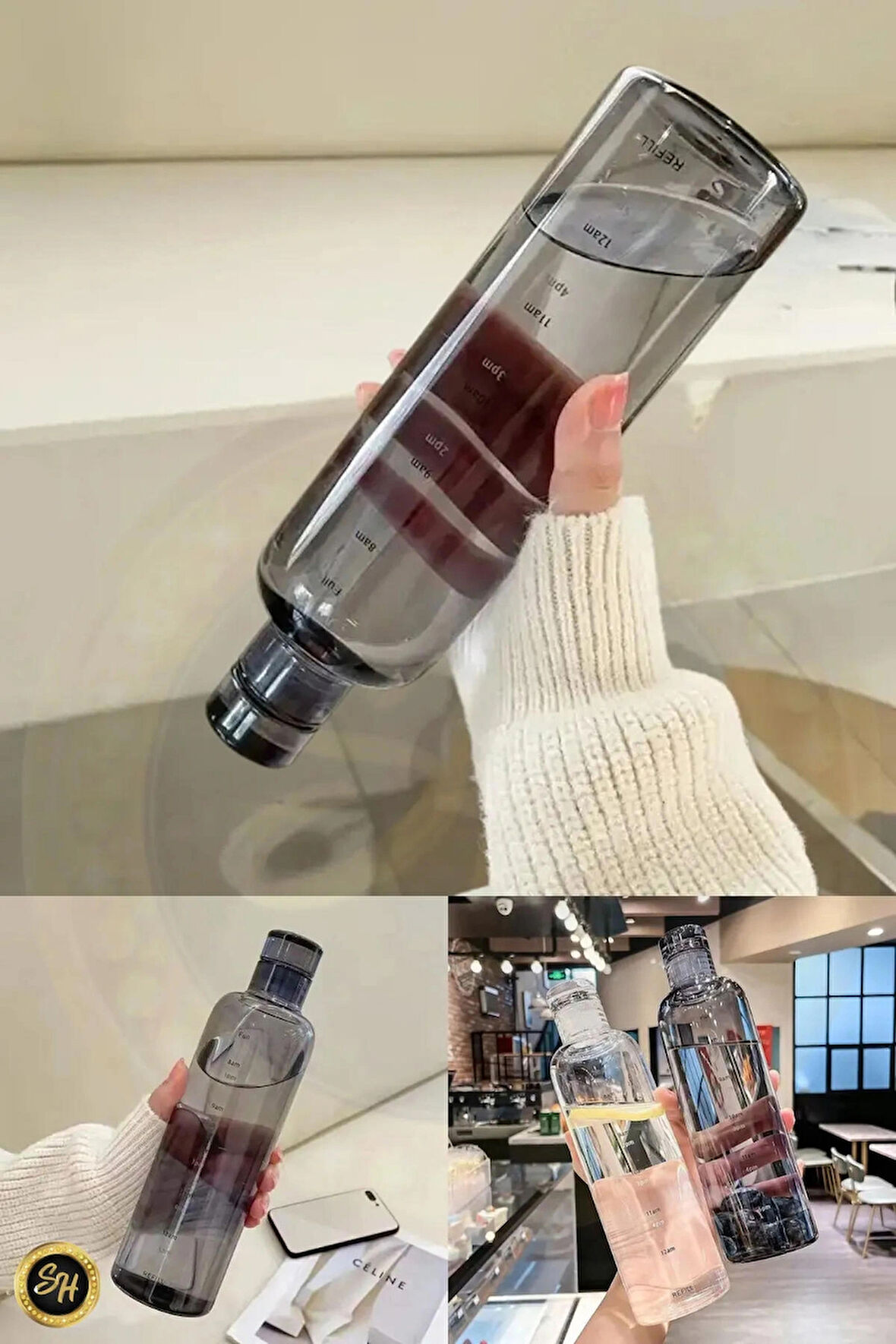 Sağlıklı Cam Su Şişesi 500ml Motivasyonlu Sızdırmaz Matara Suluk Borosilikat Cam Karartmalı