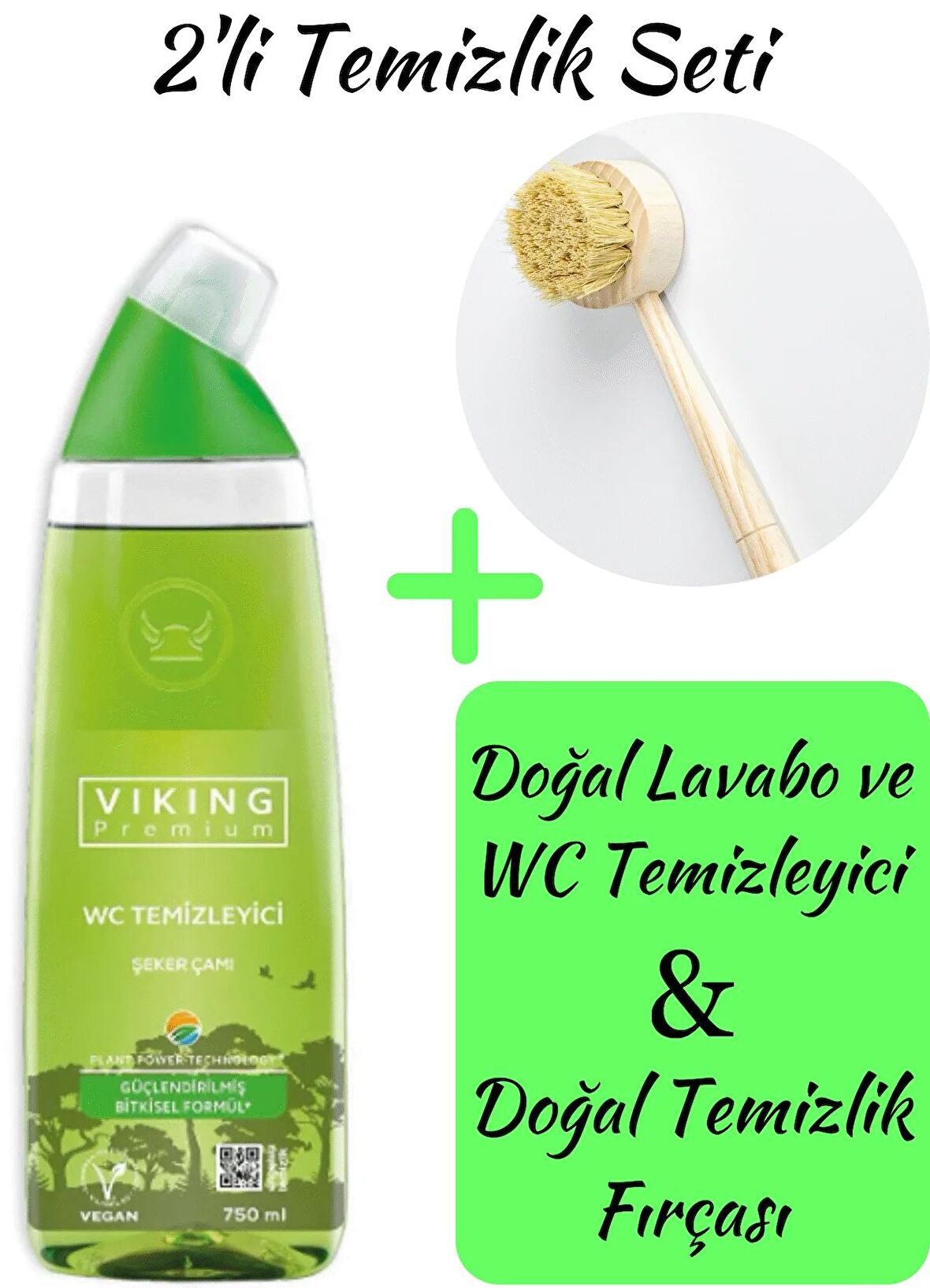 Premıum Wc Temizleyici Şeker Çamı 750 ml ve Doğal Kıllı Temizlik Fırçası 2'li Set