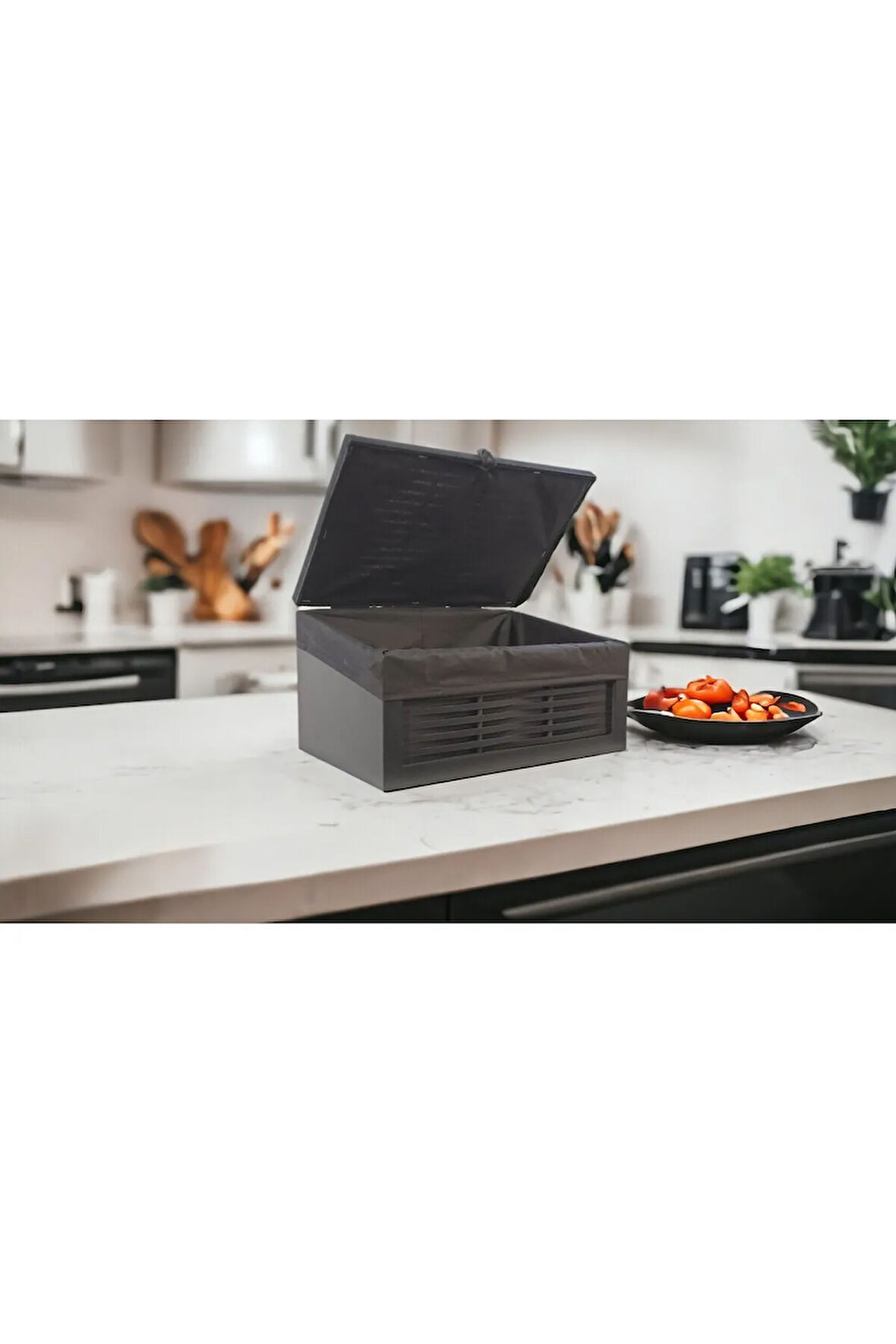 Ahşap Hasır Görünümlü Ekmeklik Yıkanabilir Bezli (Siyah)