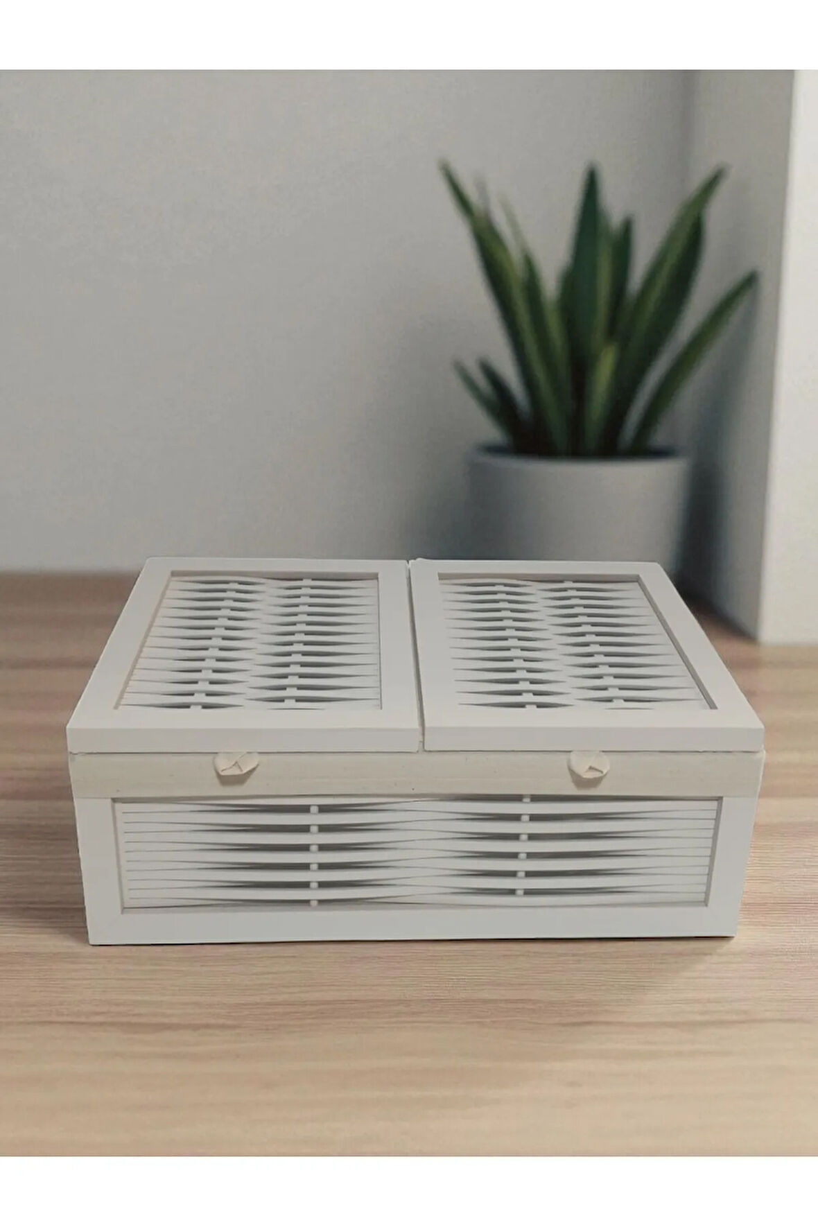 Ahşap 2 Kapaklı Ekmek ve Patates Soğan Sepeti Yıkanabilir Bezli (Beyaz)