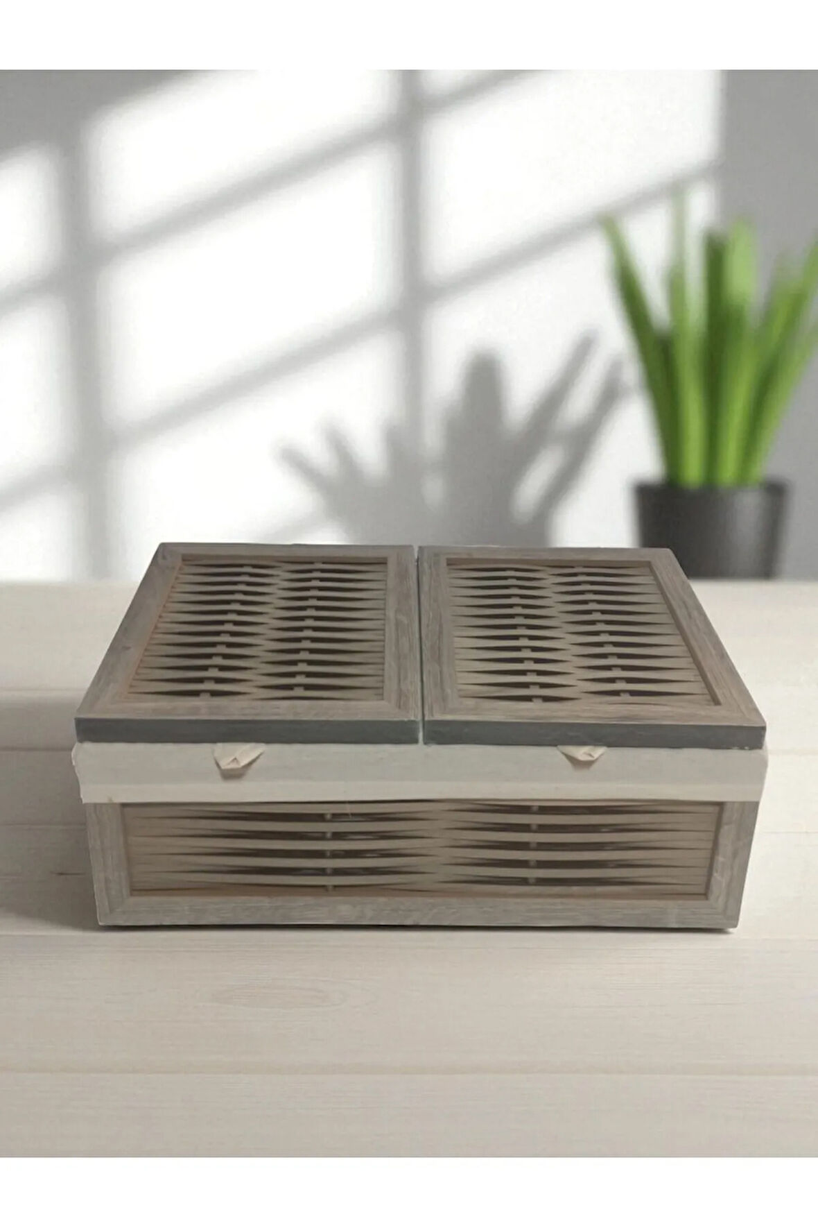 Ahşap 2 Kapaklı Ekmek ve Patates Soğan Sepeti Yıkanabilir Bezli (Rustik Meşe)