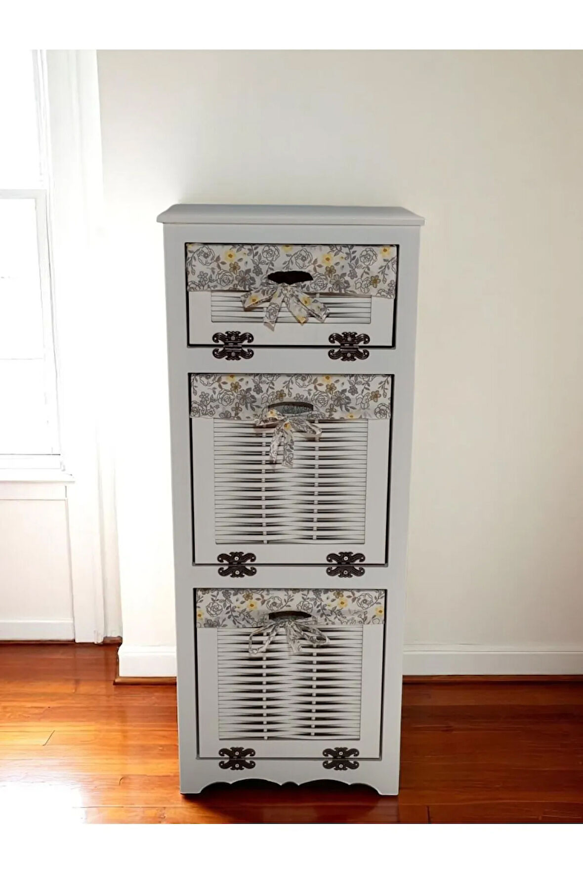 Ahşap Hasır Görünümlü Patates Soğan Sarımsak Kiler Dolabı (BEYAZ)