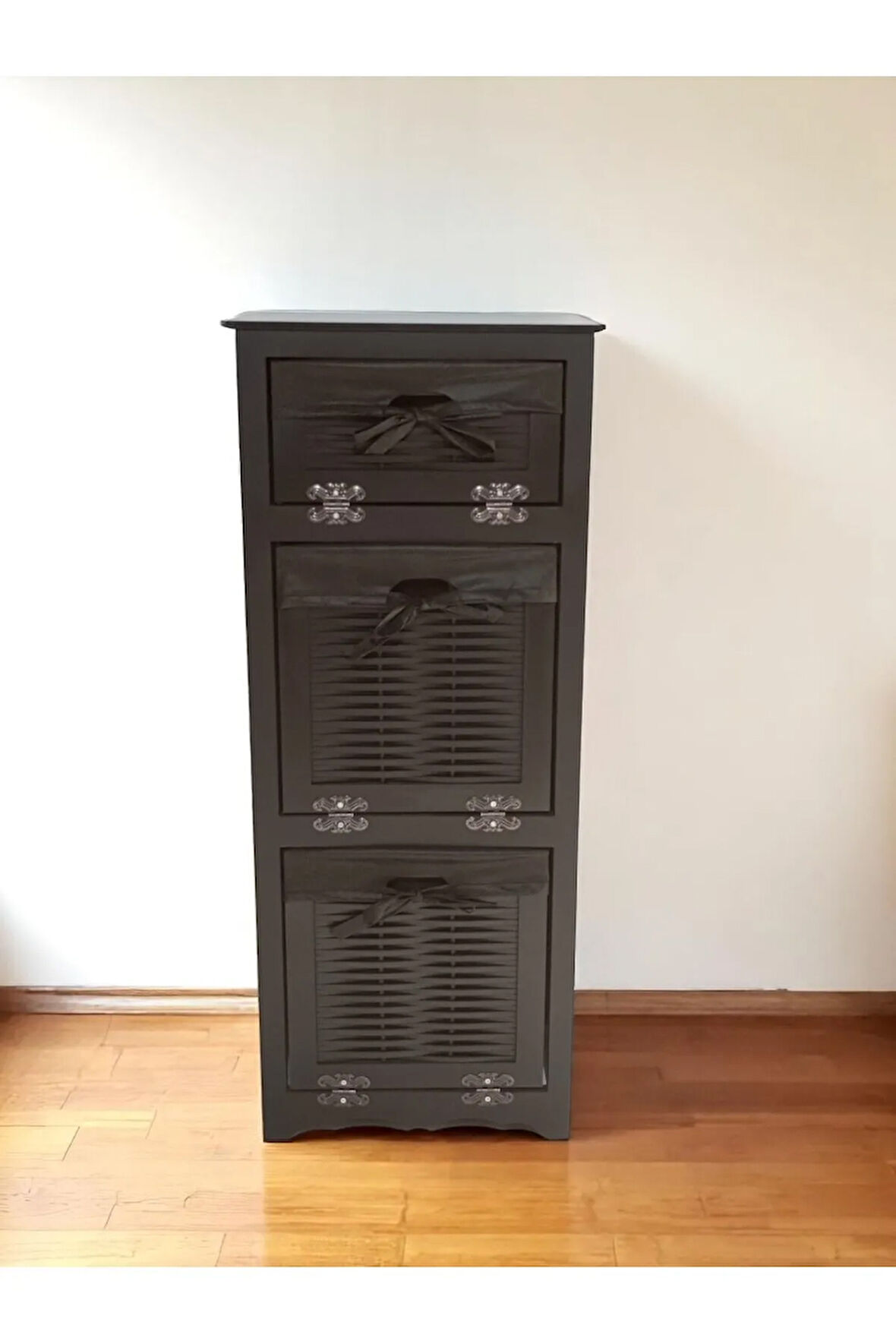 Ahşap Hasır Görünümlü Patates Soğan Sarımsak Kiler Dolabı (SİYAH)