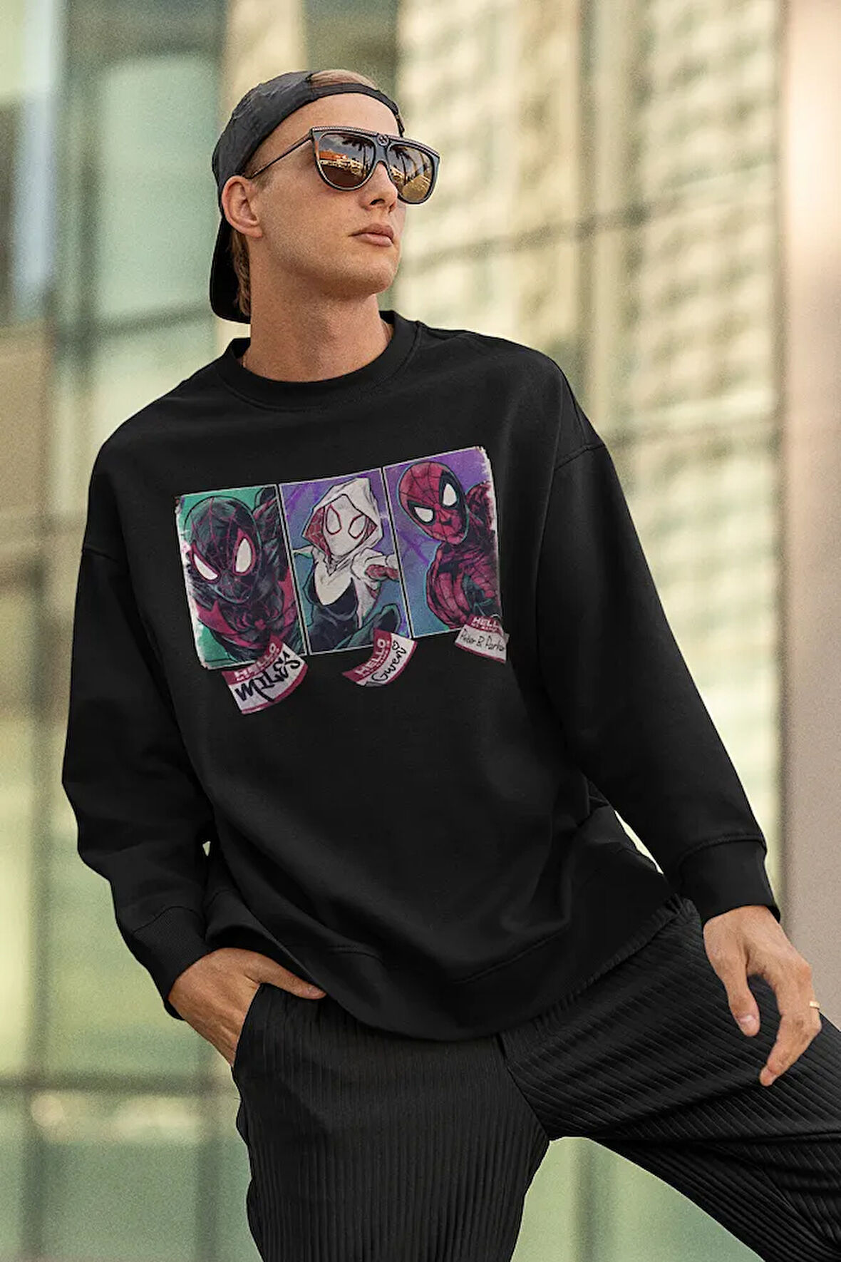 Peter Parker, Miles, Gwen Baskılı Unisex Oversize Örümcek Adam Sweatshirt