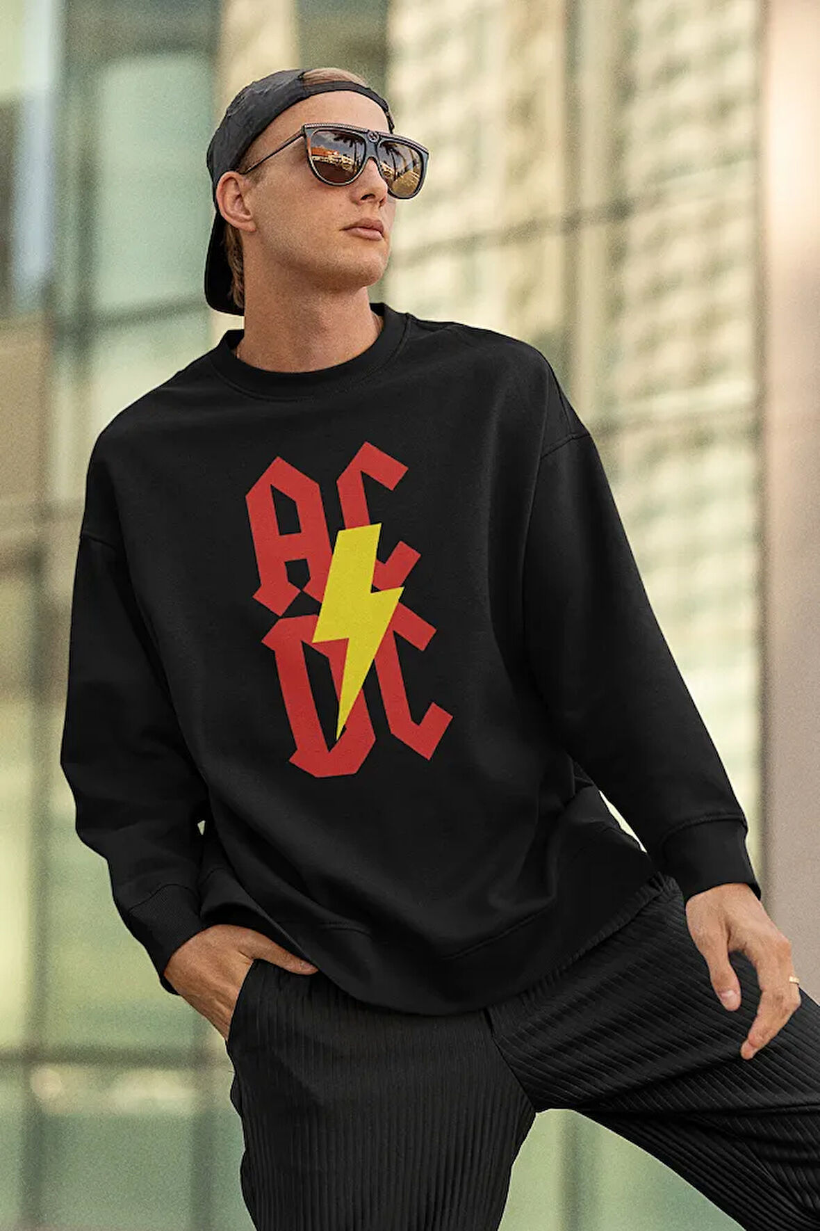 AC DC Rock Metal Müzik Grubu Baskılı Unisex Oversize Sweatshirt