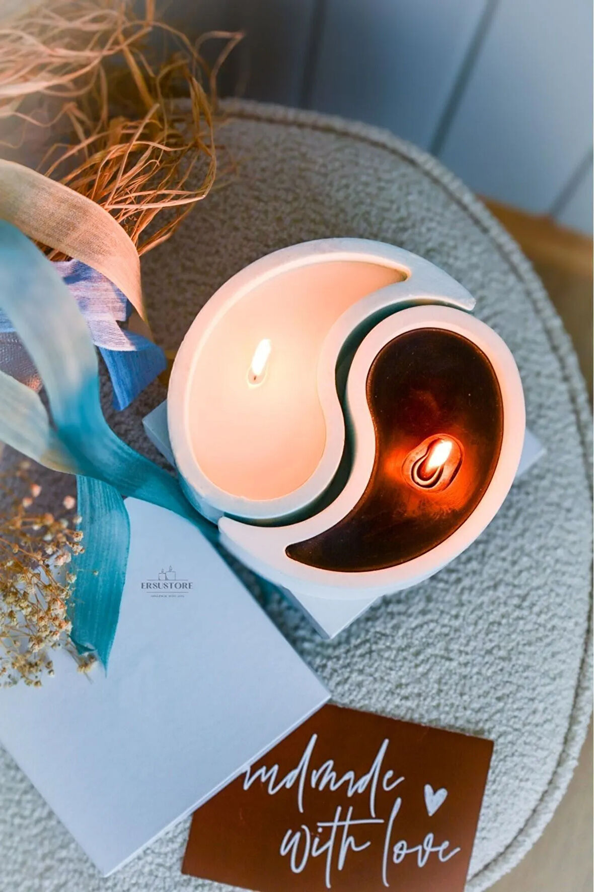 Dişil eril Enerji Yinyang Doğal Soya Wax Mum Vanilya Amber Kokulu Dekoratif Hediyelik