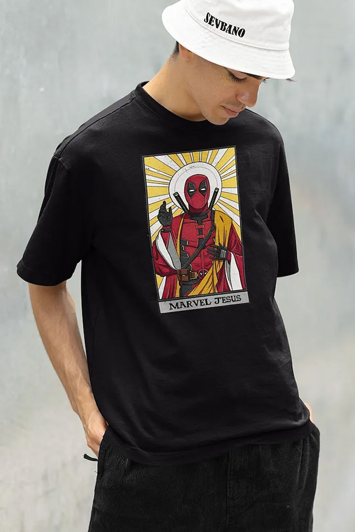 Marvel Jesuus Baskılı Oversize Unisex Deadpool Tişört