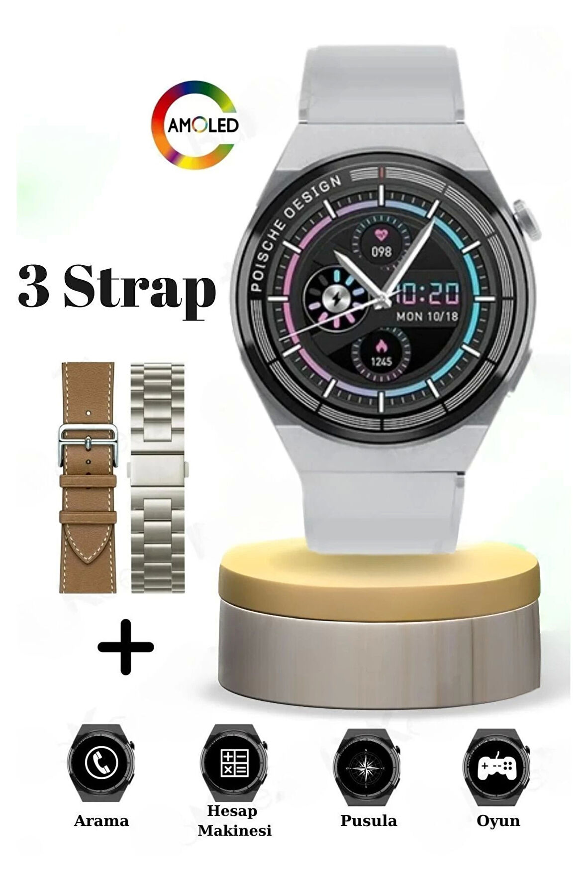 3 Kordonlu Akıllı Saat Yüksek Çözünürlüklü Çift Çekirdekli Smart Watch GPS/NFC/SİRİ Aktif 3 Strap