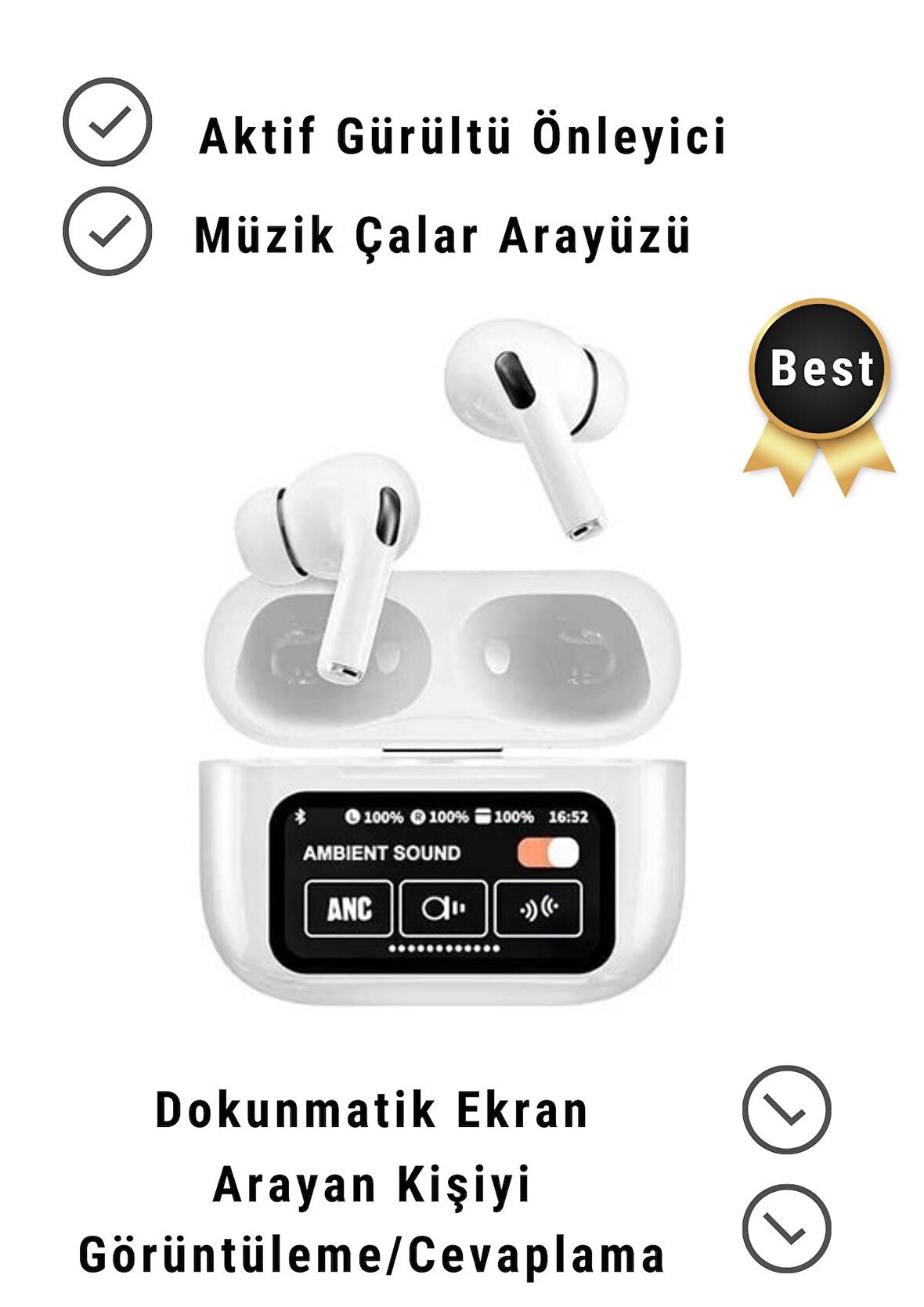 IPhone12/Mini/Pro/Promax Uyumlu ANC Dokunmatik Oled Ekran Arama Yanıtlama Bluetooth TWS Kulaklık