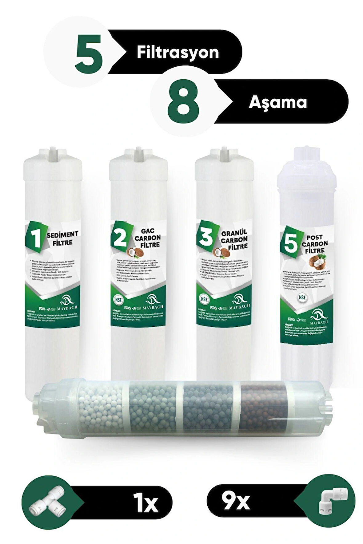 Su Arıtma Cihazı 5 Filtrasyon 8 Aşama Filtre Takımı Kapalı Kasa 5'li Filtre 8 Aşama Filtre Seti