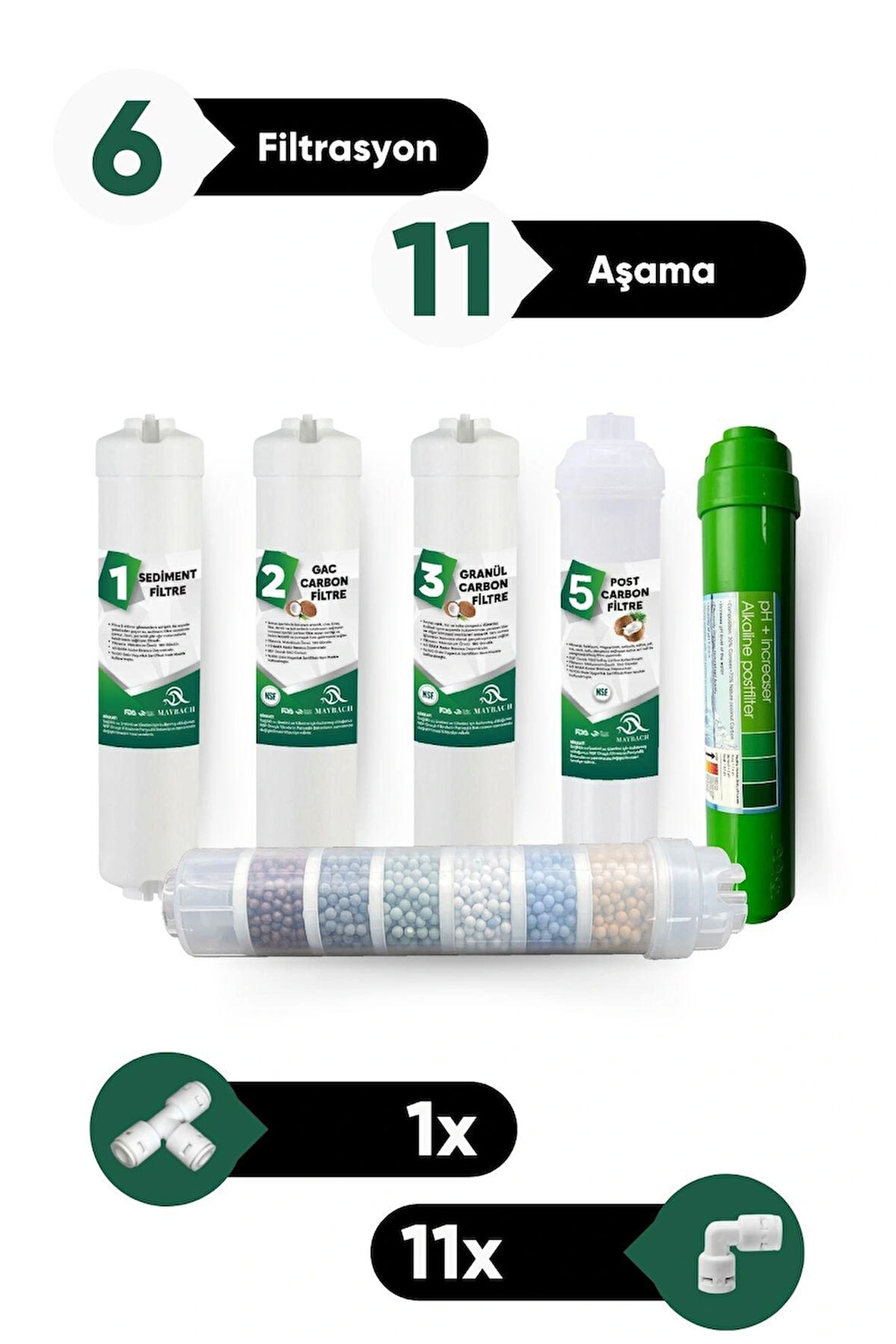 Su Arıtma 6 Filtre 11 Aşama PH Alkalin Filtre Takımı 6 Filtre 11 Aşama Mineral Filtre Set Membransız