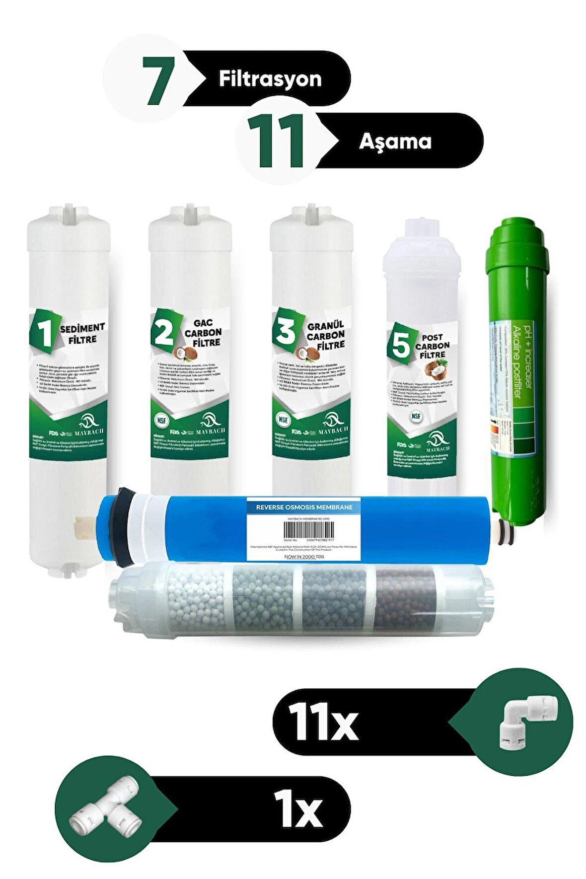 7 Filtrasyonlu 10 Aşamalı Su Arıtma Filtre Seti | Tüm Filtreler + Membran + Mineral ve Ph Filtre