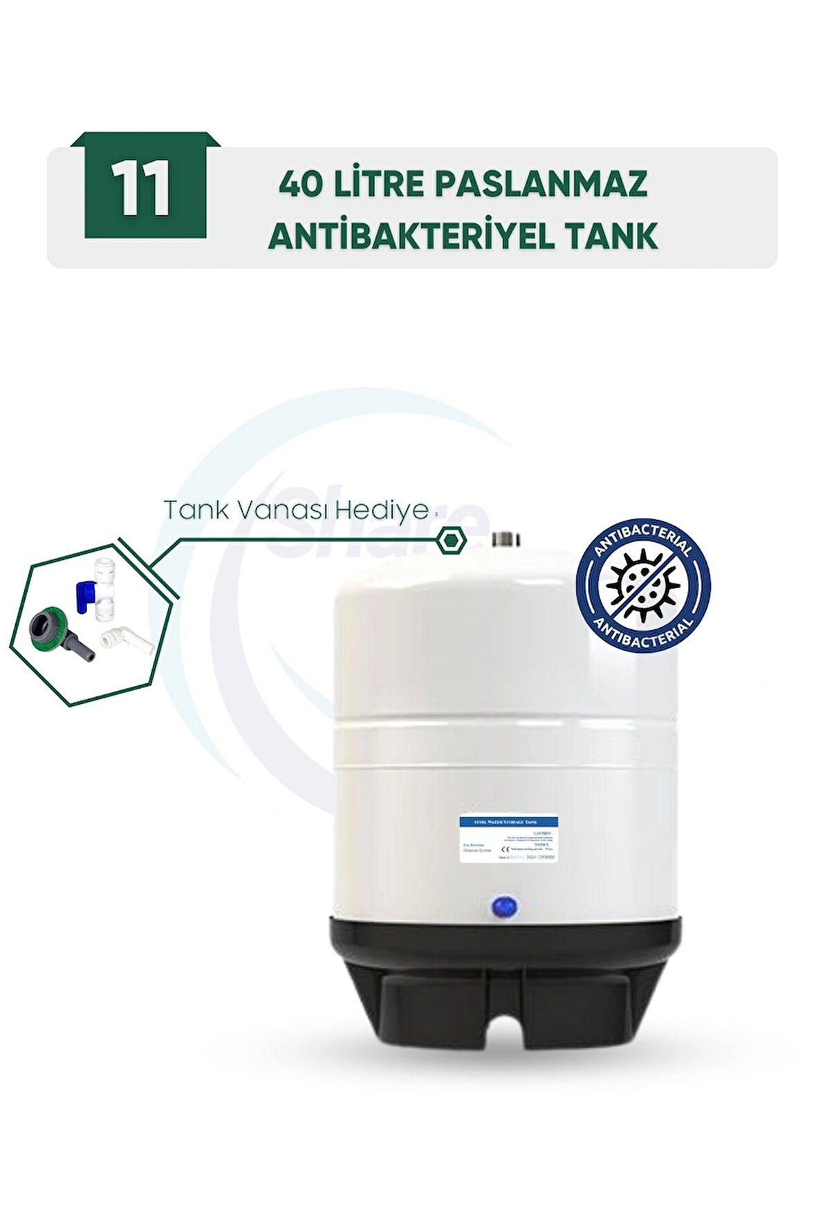 11 G 40 Litre Paslanmaz Çelik Su Deposu – Su Arıtma Tankı + Ücretsiz Tank Vanası
