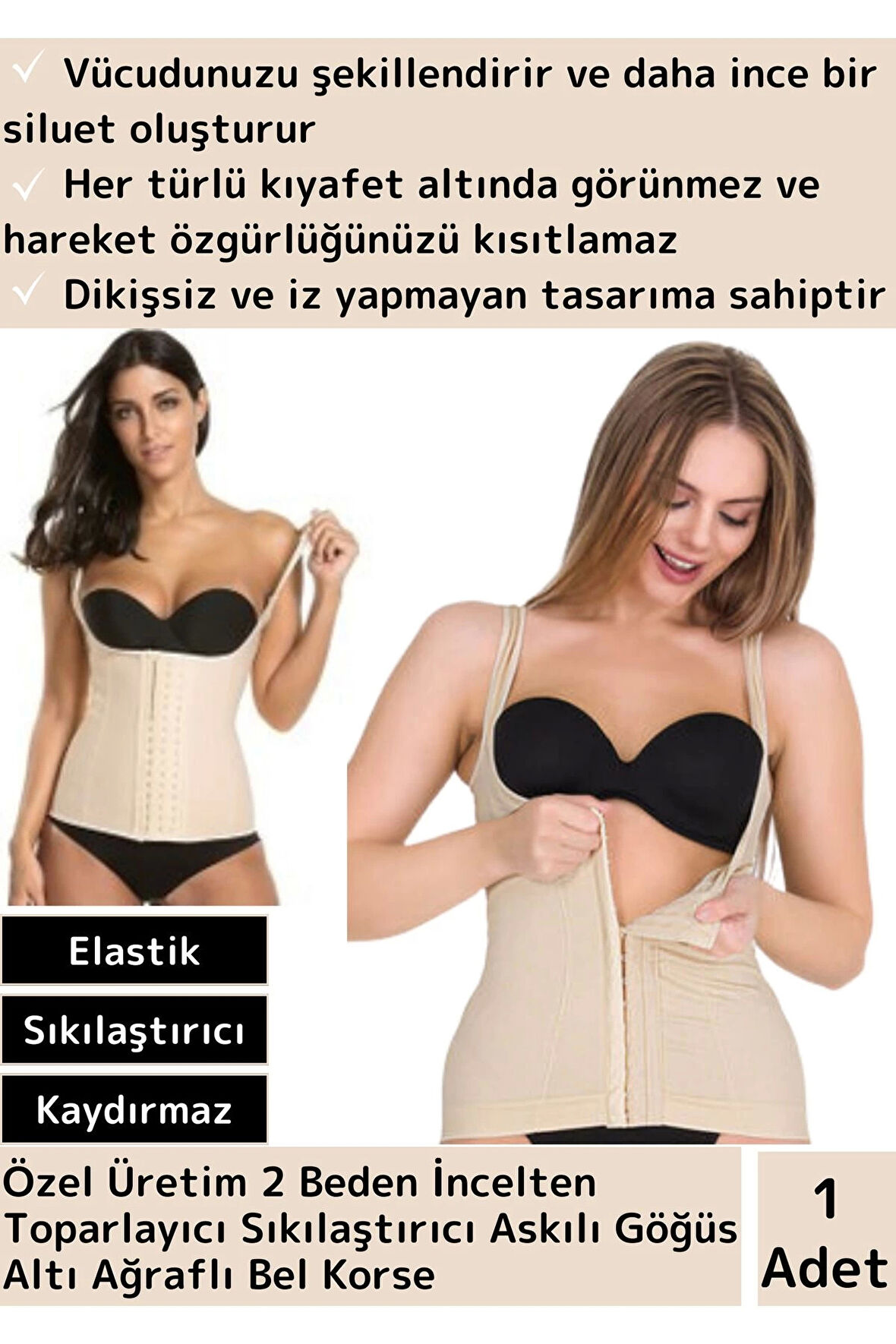 Premium Toparlayıcı Sıkılaştırıcı 2 Beden İncelten Askılı Gögüs Altı Ağraflı Ten Renk L/XL Korse